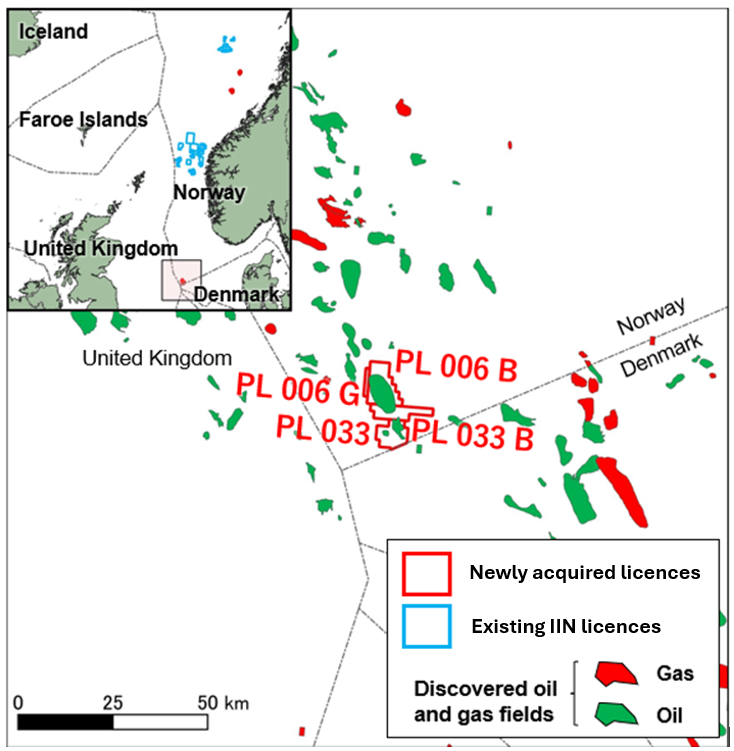 Map showing the location of the Valhall and Hod oil fields in the Central North Sea